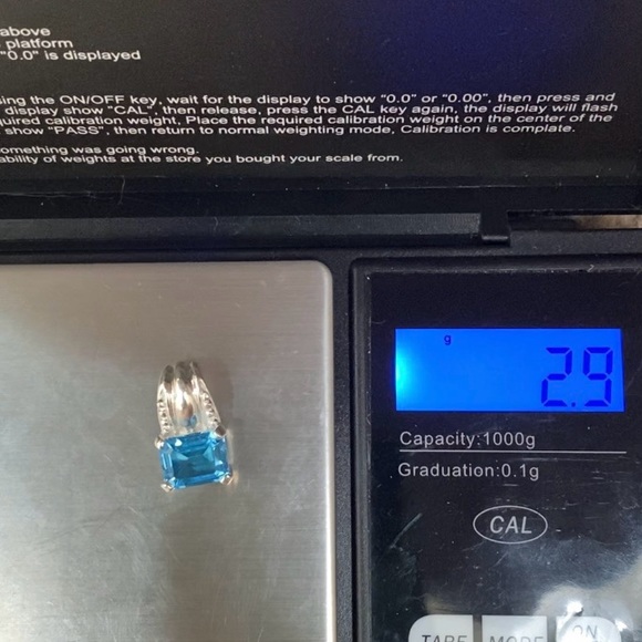 Sterling Silver SCBS 925 Emerald Cut Blue Topaz CZ Cubic Zirconia Pendant 2.9g - Picture 3 of 15